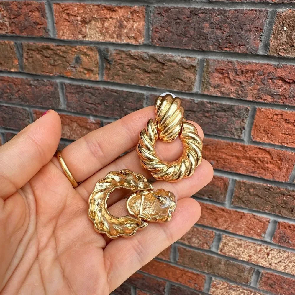 Modern Gold Twisted Earrings - Picture 13 of 14